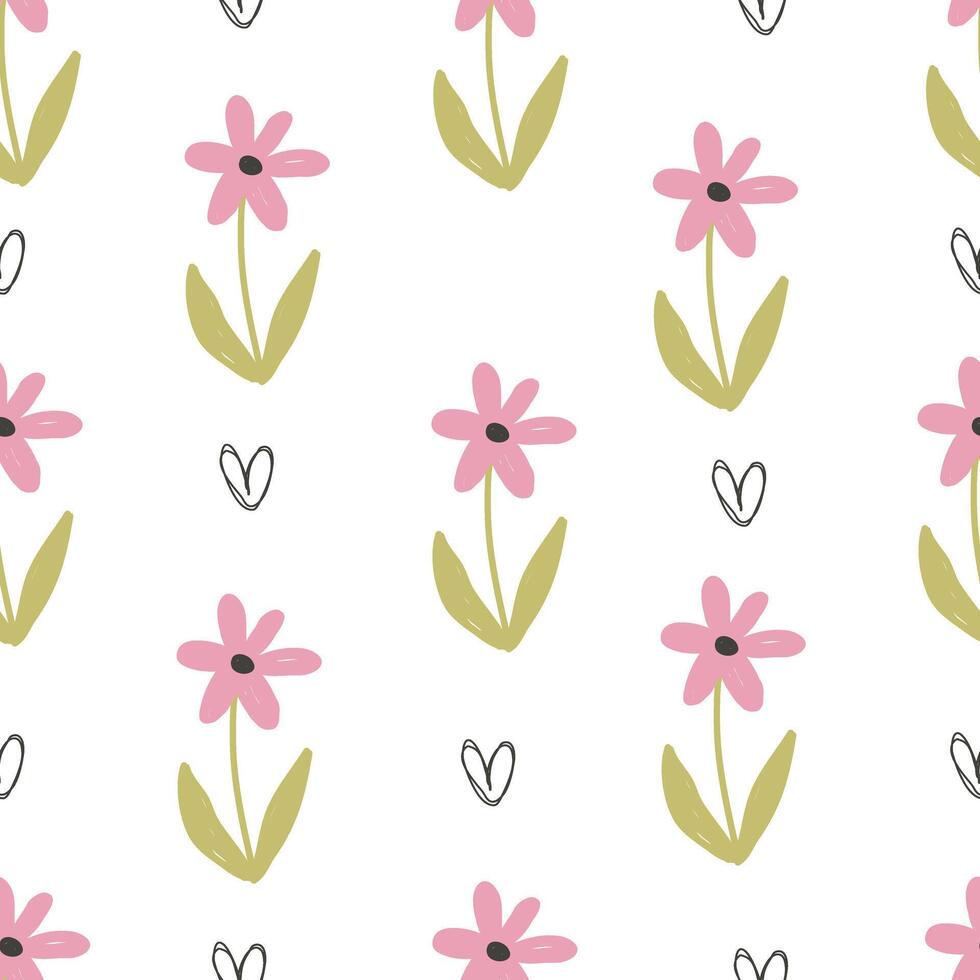seamless pattern with cartoon flowers. vector