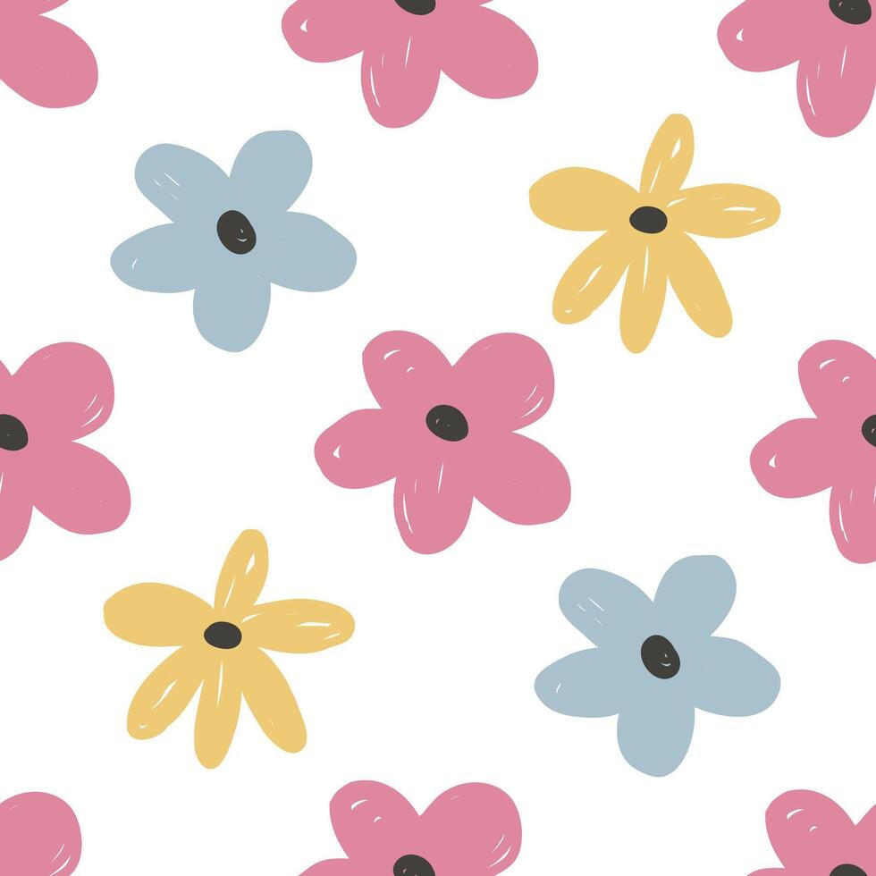 seamless pattern with cartoon flowers. vector