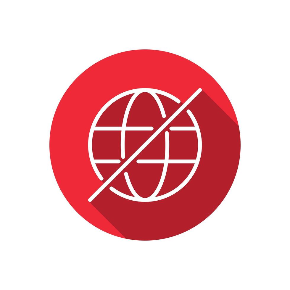 No internet, crossed out globe icon with long shadow vector