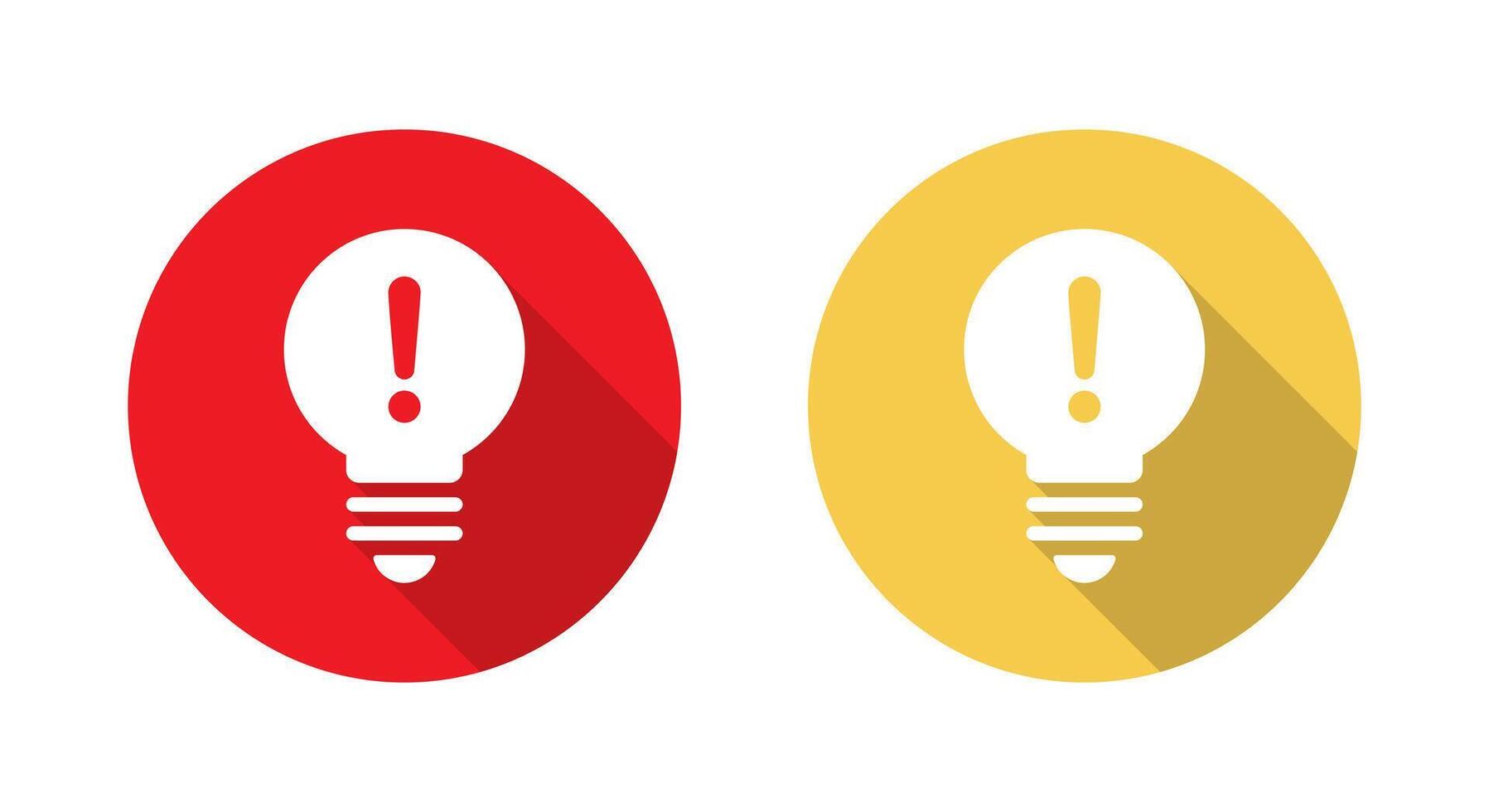 Exclamation mark bulb icon with long shadow. Warning sign symbol vector
