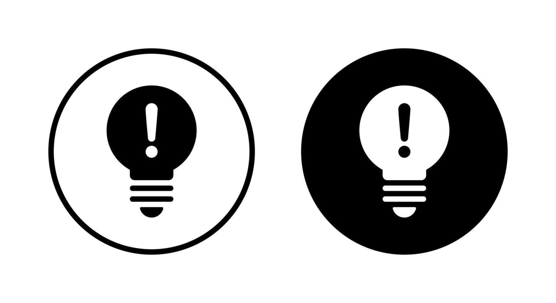 Light bulb with exclamation mark icon on black circle. Warning sign symbol vector