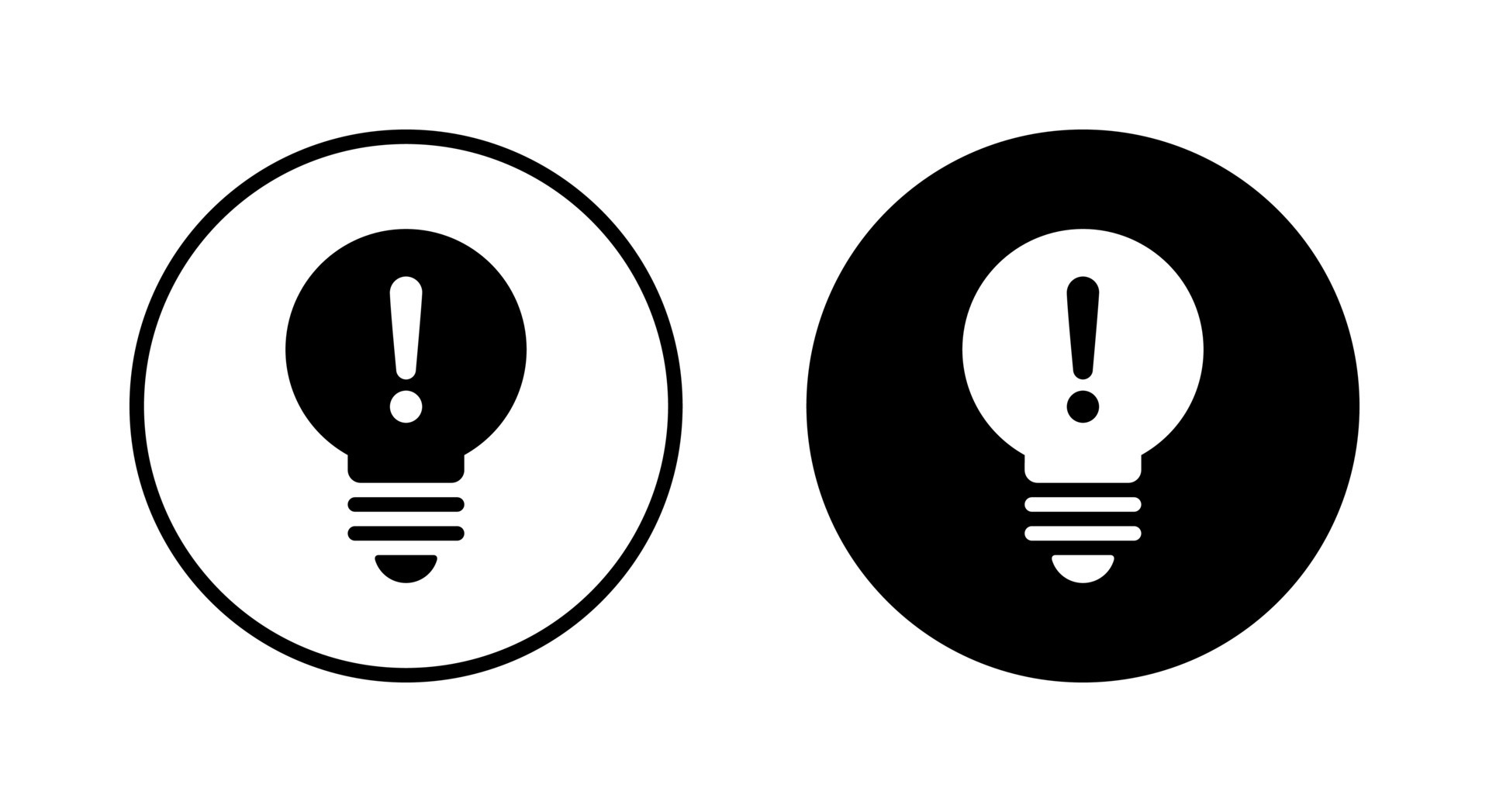 Light bulb with exclamation mark icon on black circle. Warning sign
