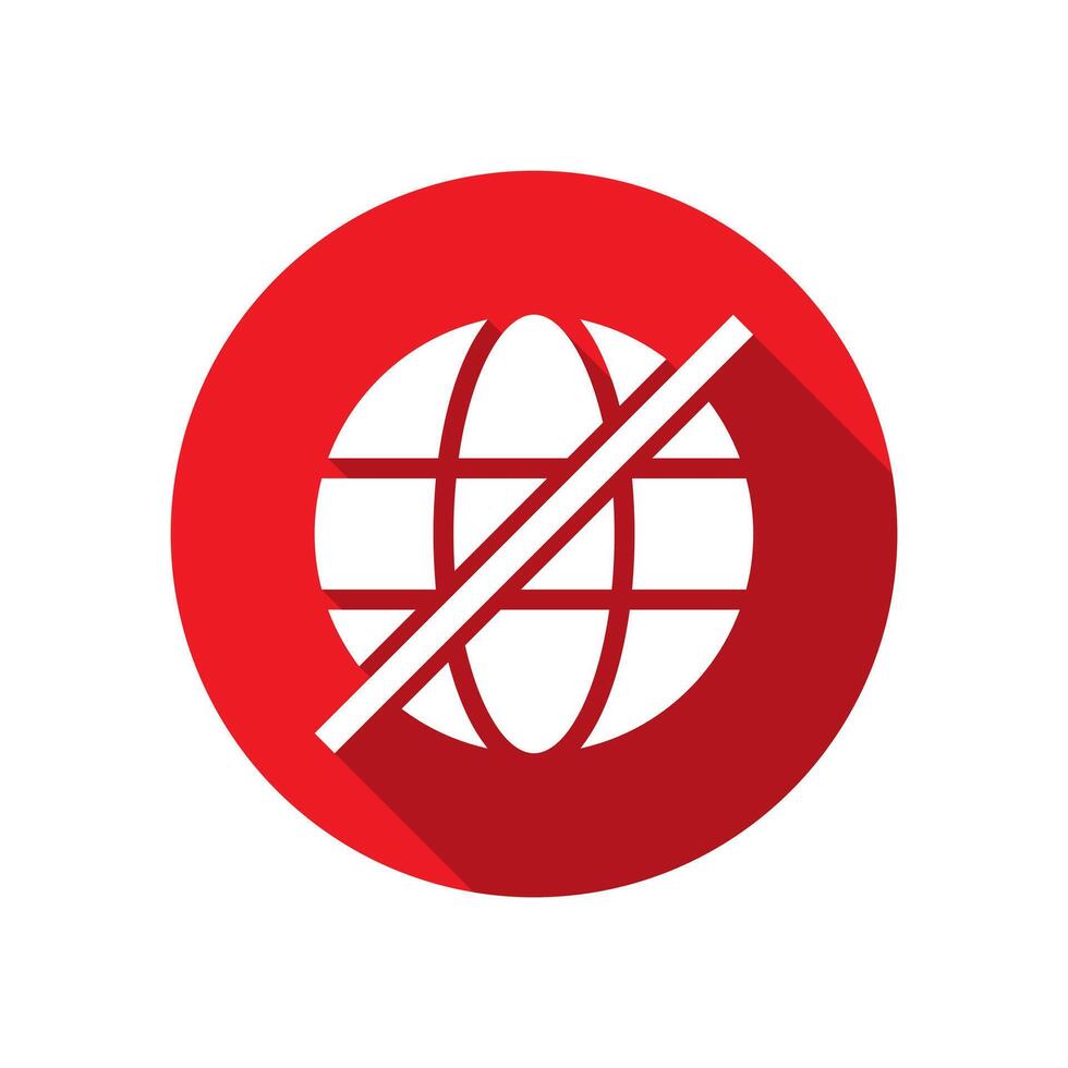 No internet, cross out globe icon with long shadow vector