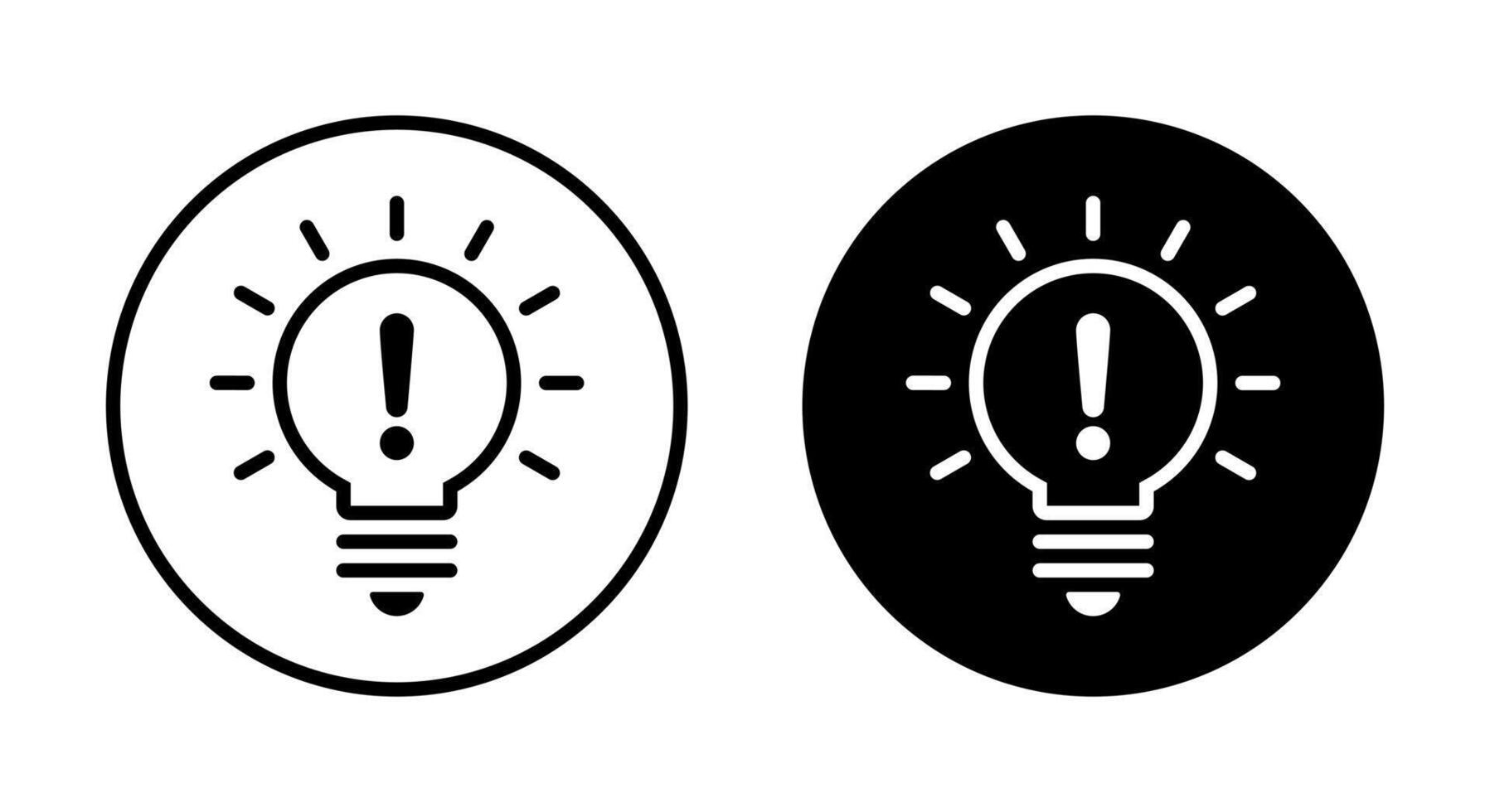 Exclamation mark bulb icon on black circle. Warning concept vector