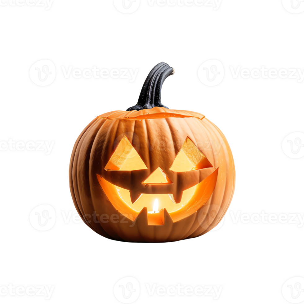 A spooky, intricately carved pumpkin jack-o'-lantern with a menacing face, perfect for Halloween decorations and festive imagery. png