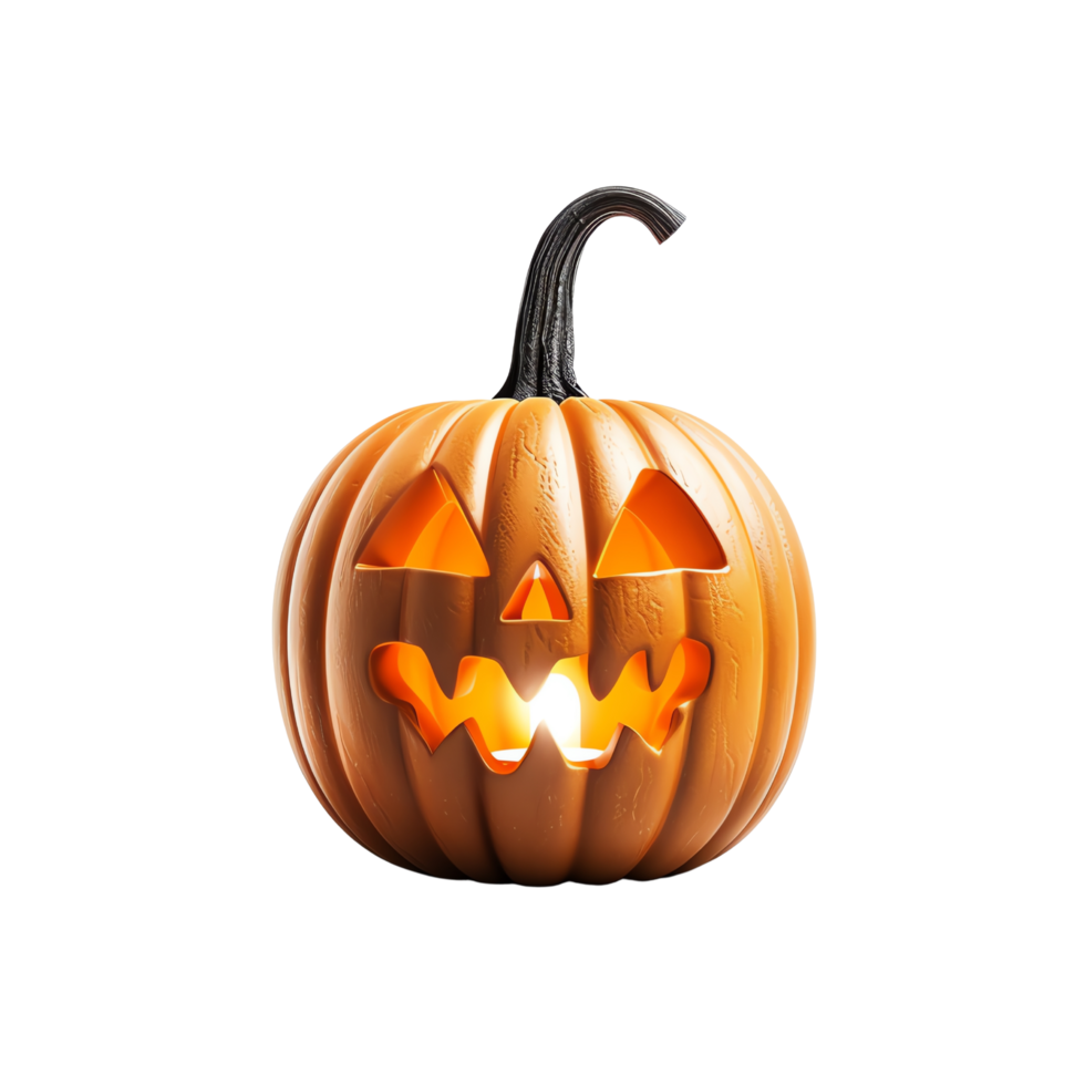 A spooky, intricately carved pumpkin jack-o'-lantern with a menacing face, perfect for Halloween decorations and festive imagery. png