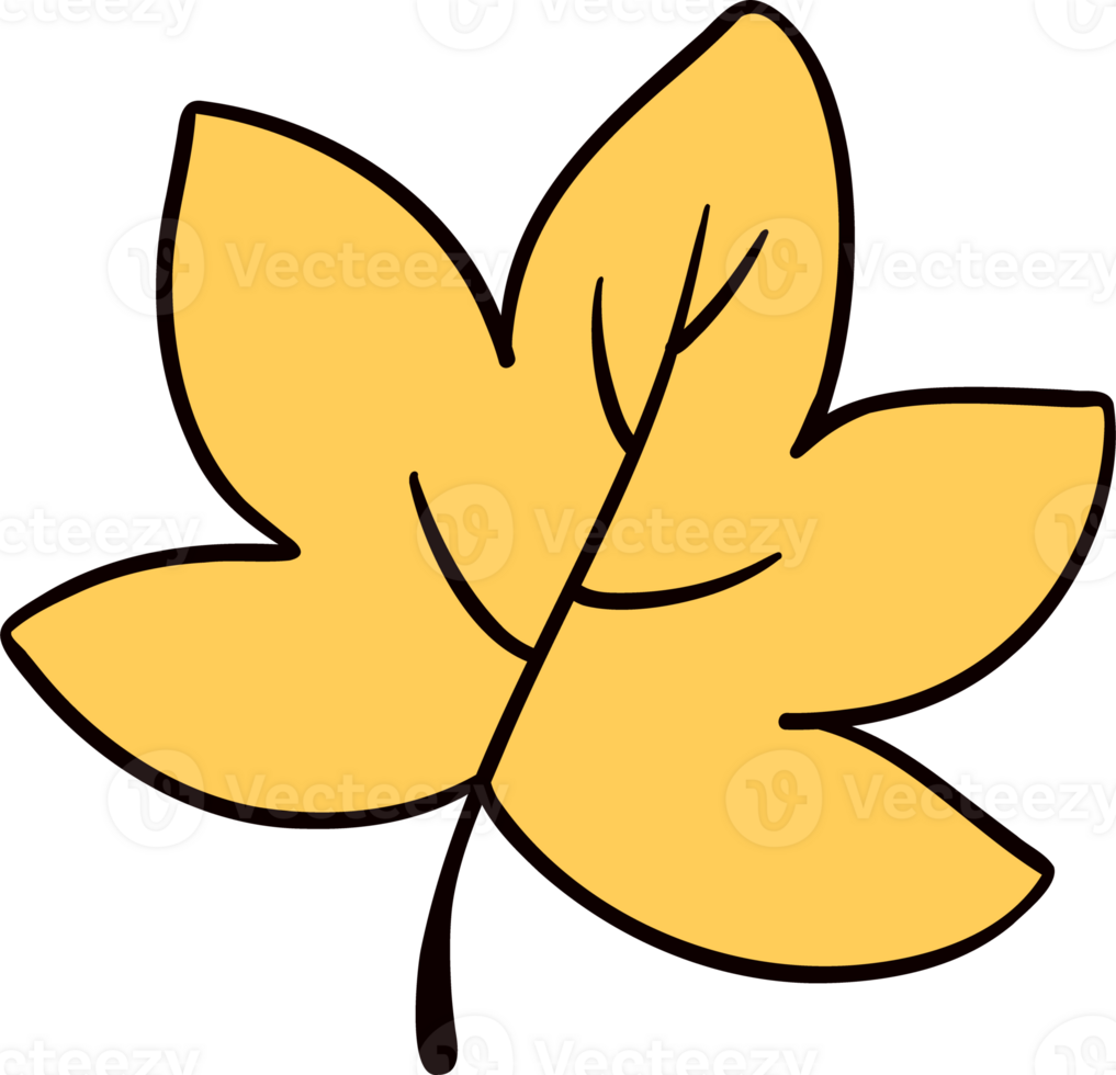 Groovy retro autumn leaf hippie cartoon doodle playful and vibrant fall season illustration. png