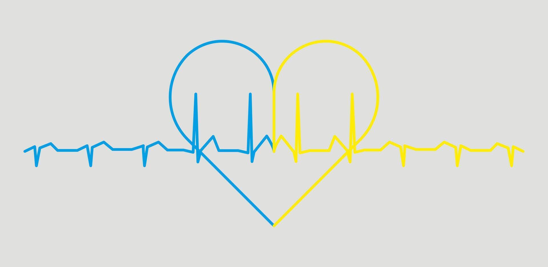 The heart of Ukraine is on the pulse of the world. Support of Ukraine. A symbol of concern about Ukraine. vector