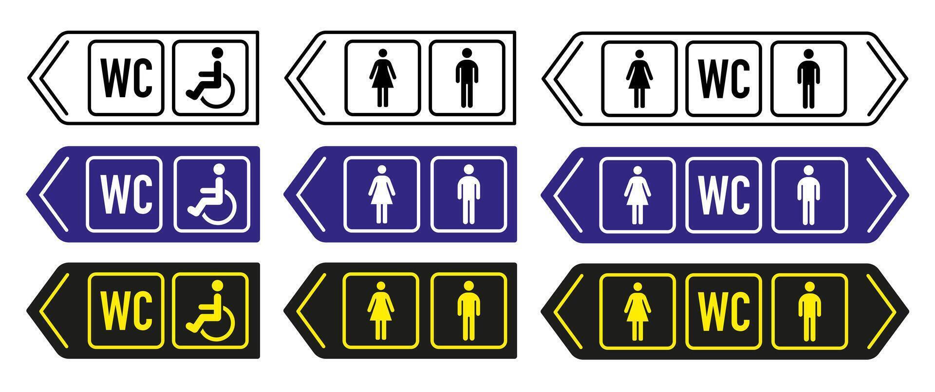 Men's and women's toilet signs. Directions to the toilets. Signposts in supermarkets and train stations. vector