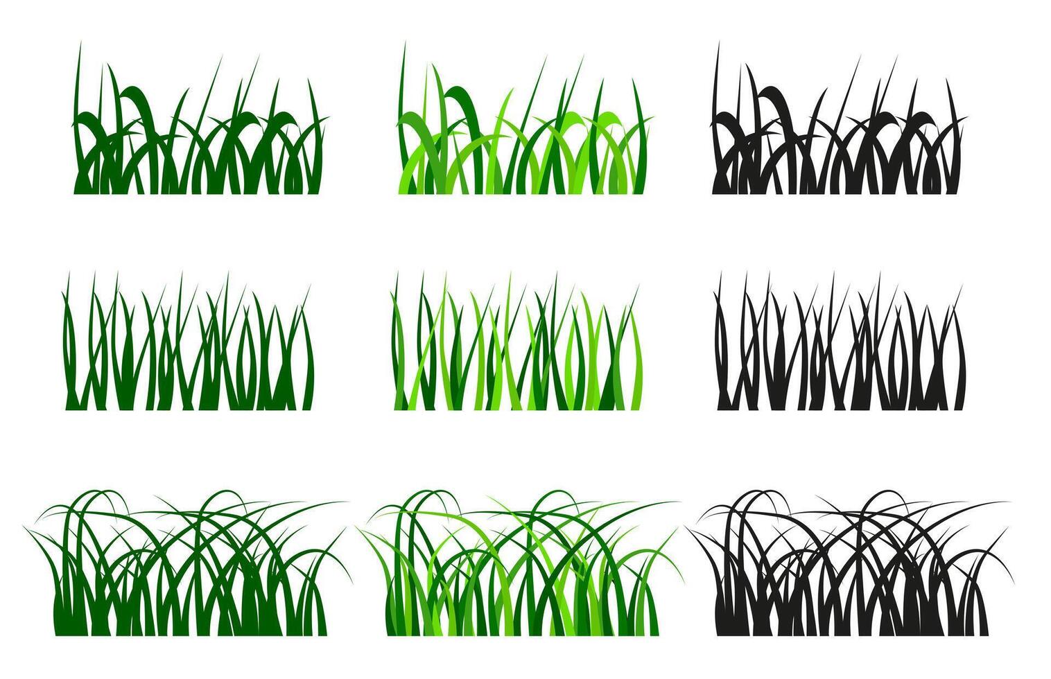 Green grass set. Grass silhouette. Flat design. vector
