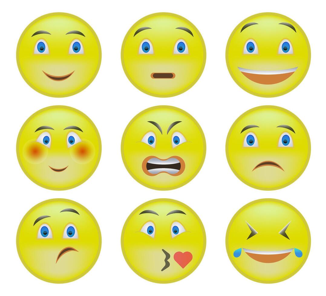 Set of 9 emoji icons. Cartoon emoji set. Set of emoticons. EPS 10. vector