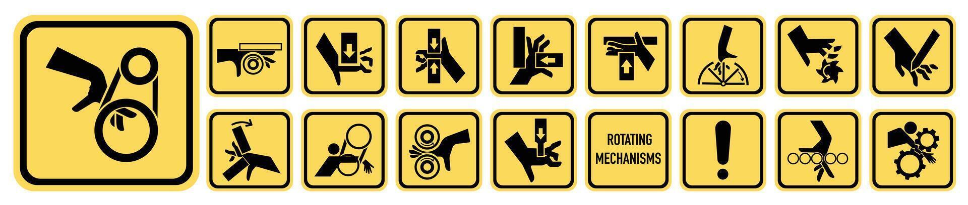 Hand entrapment hazard signs. Hand tightening warning sign. EPS 10. vector