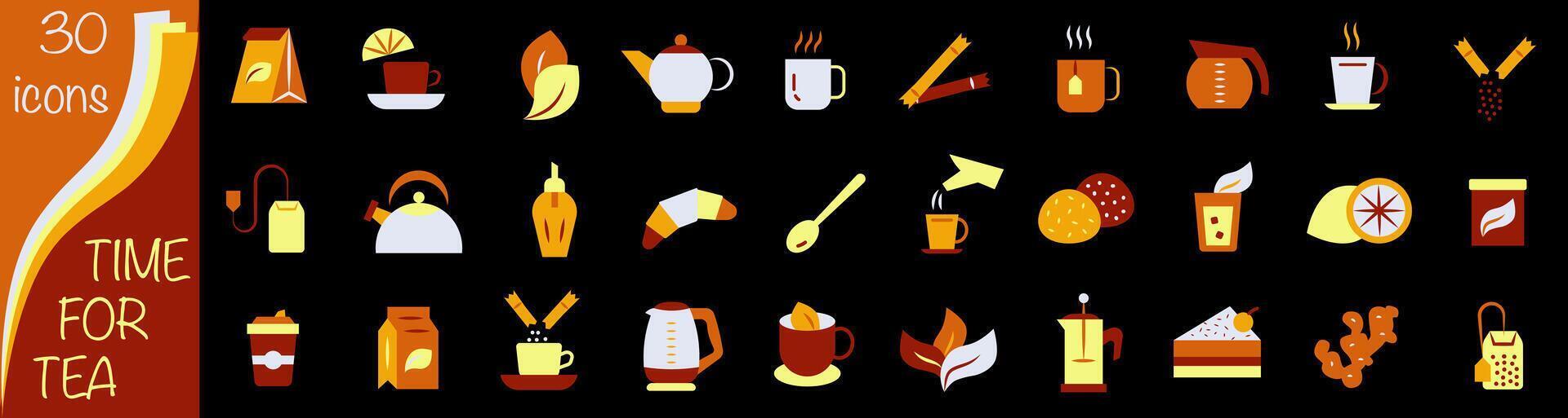 Everything for tea. Time for tea icons. Set of bright icons. vector