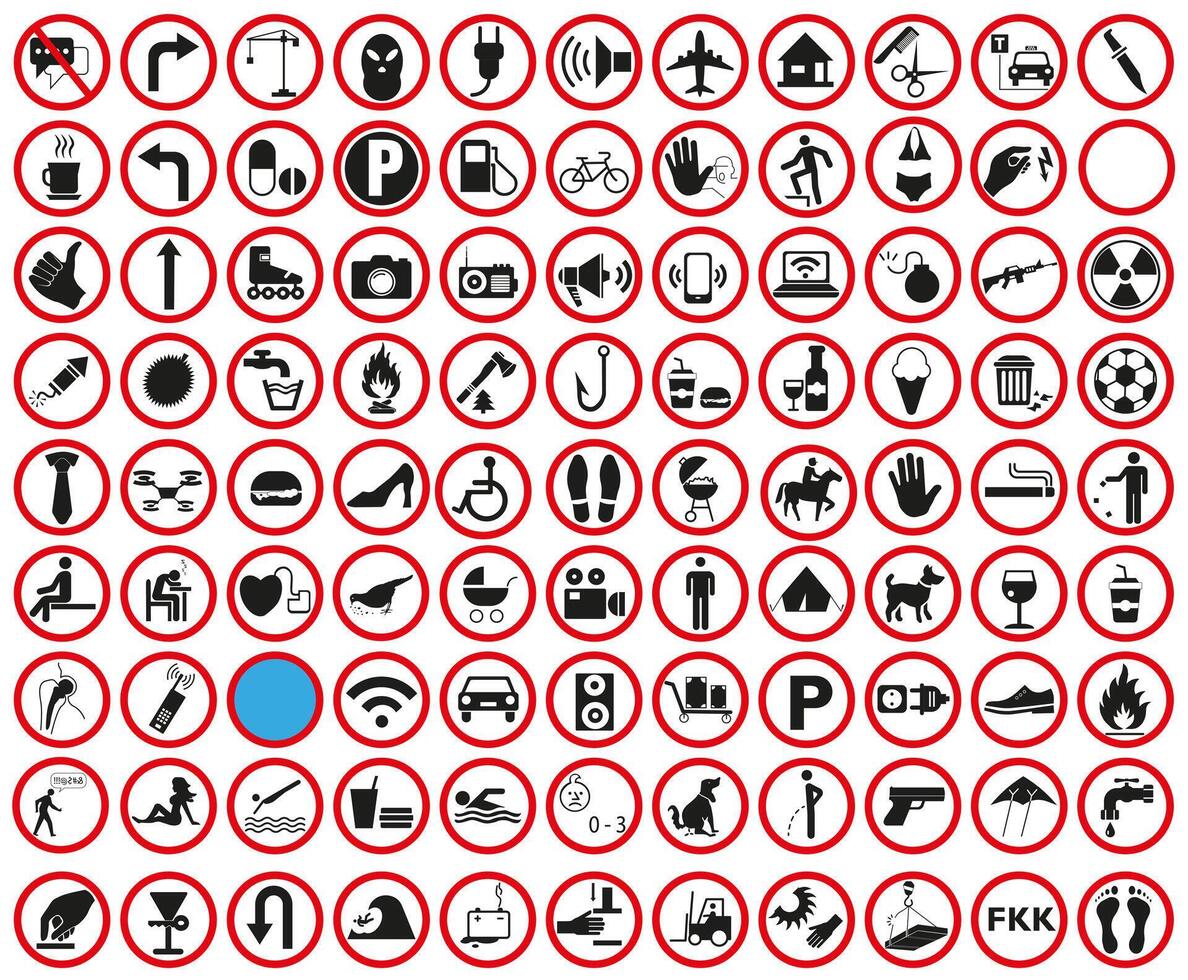 Prohibitory signs. Useful and necessary red prohibited signs. vector