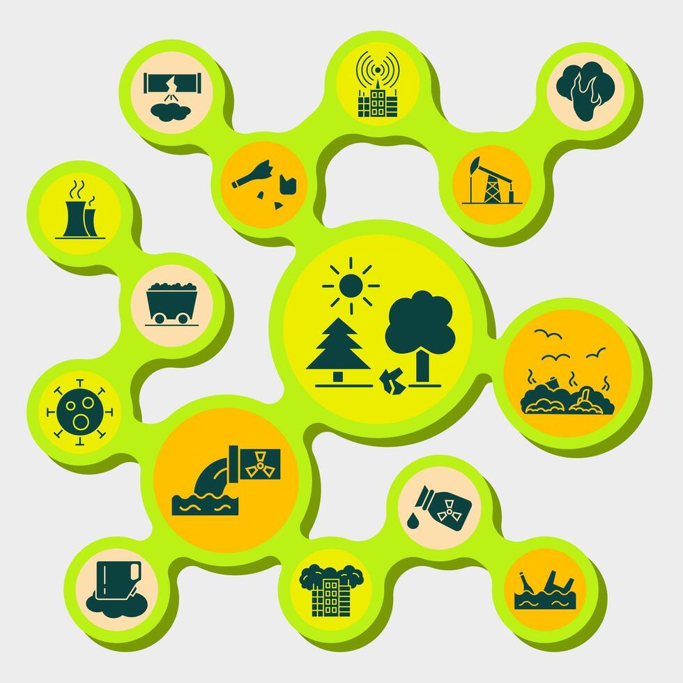 Pollution icons minimal design. Environmental pollution. Modern design of pollution icons. vector
