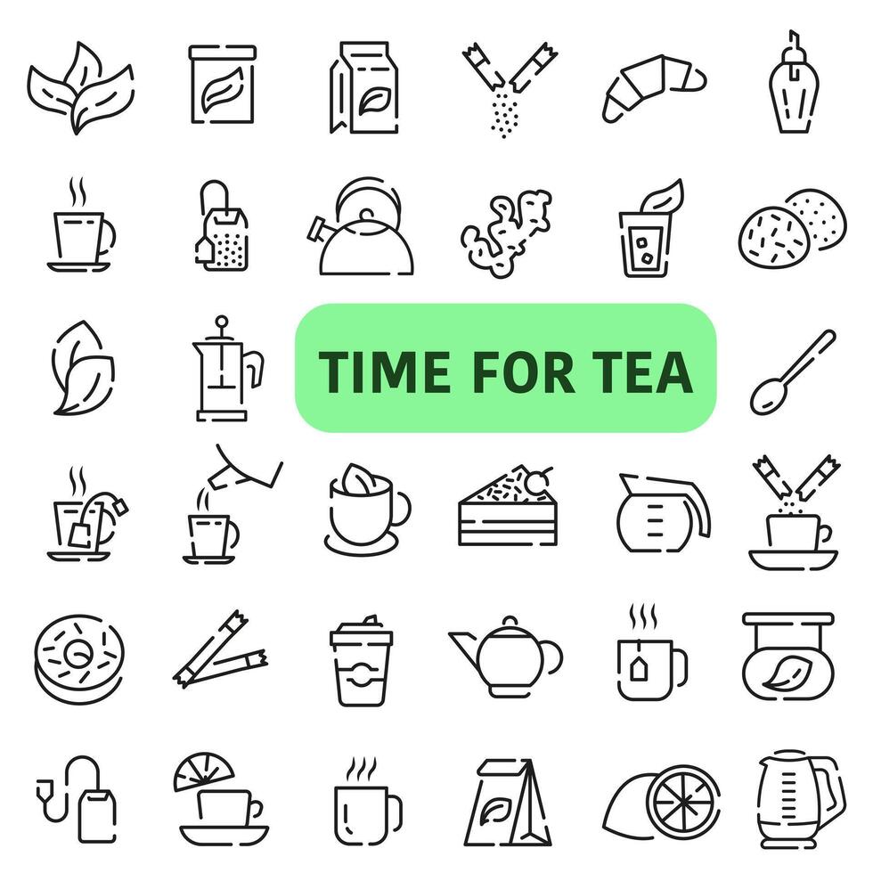 Set of thin line icons with space. Time for tea icons. Everything for tea. vector