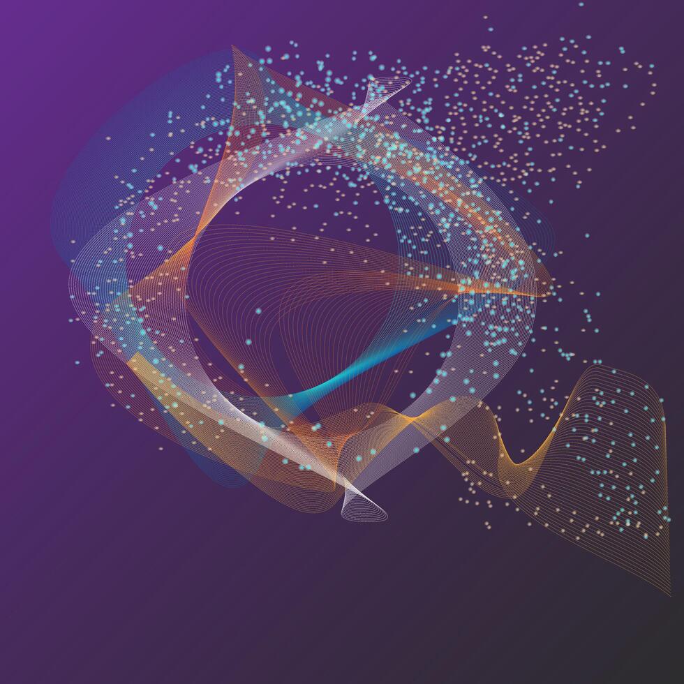 Abstract background with flowing particles. 3d abstract sci-fi user interface concept with gradient dots and lines. Digital cyberspace, high tech, technology concept. vector