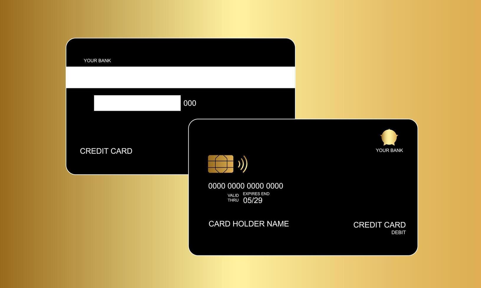 Set of Credit Cards Black Color Gold Background vector