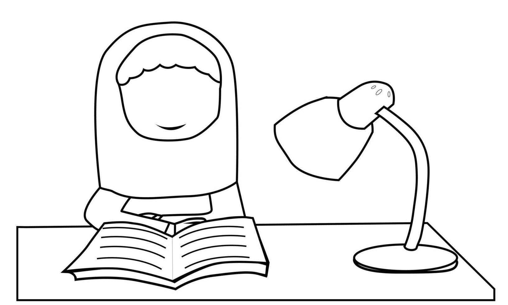 The educational concept line art A Girl Reading Book vector