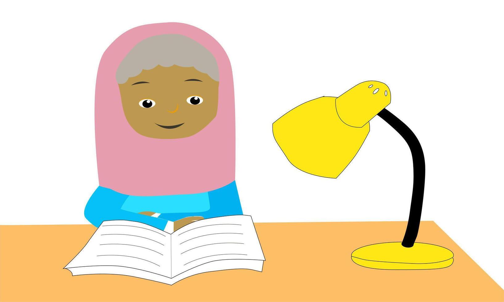 A Girl Reading Book On The Table vector