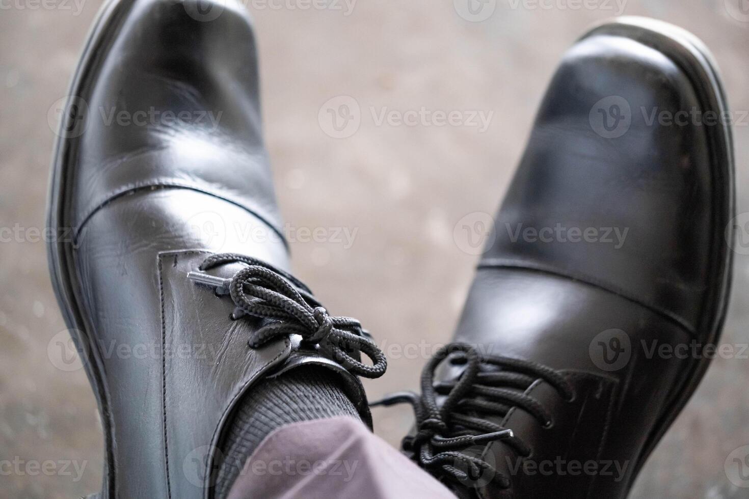 Black leather dress shoes with laces photo