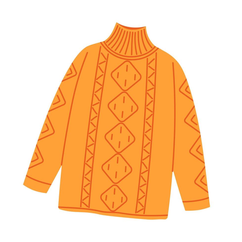 Sweater for autumn or winter. Knitted woolen warm sweater. Cold season. Flat isolated illustration vector