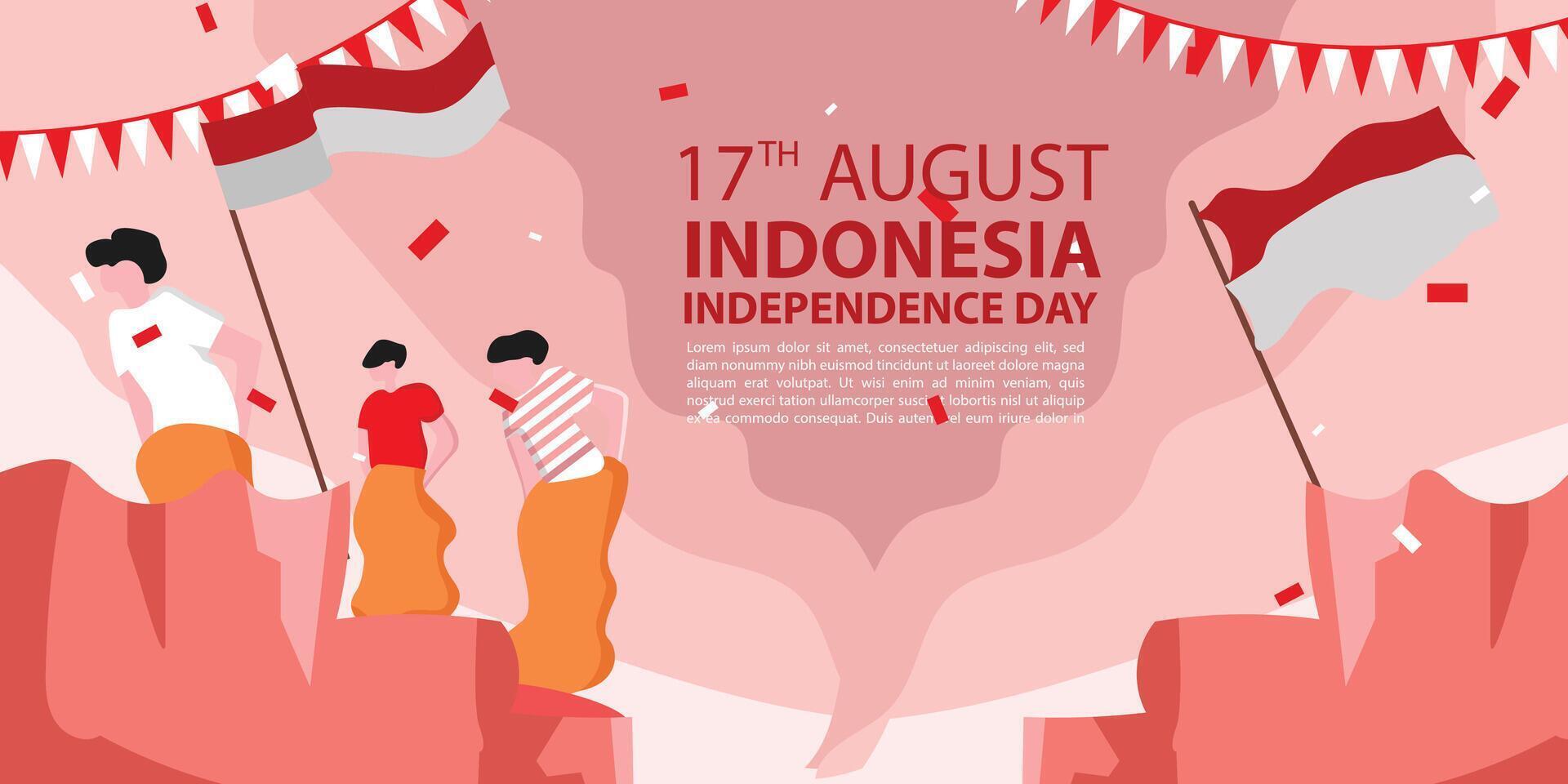 Banner template design Indonesia independence day celebration with flag red and white background. art vector