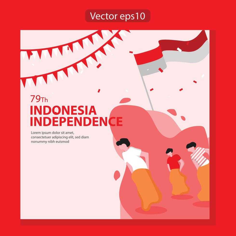 Social media post template design Indonesia independence day celebration with flag red and white background. art vector