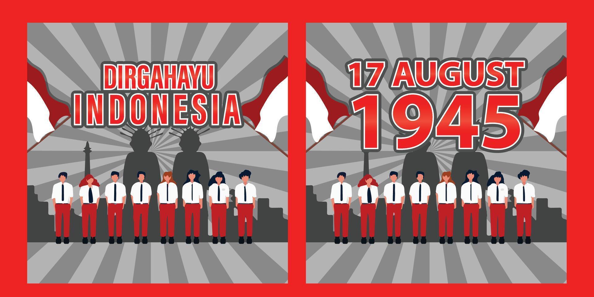 Social media post template design Indonesia independence day celebration with flag red and white background. art vector