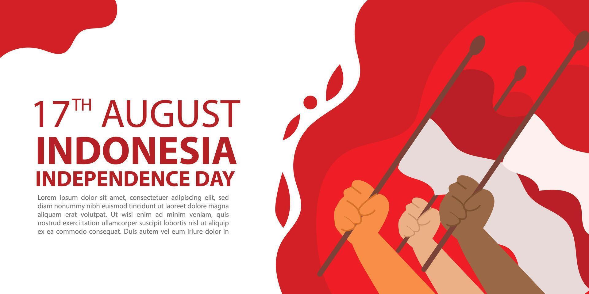 Banner template design Indonesia independence day celebration with flag red and white background. art vector