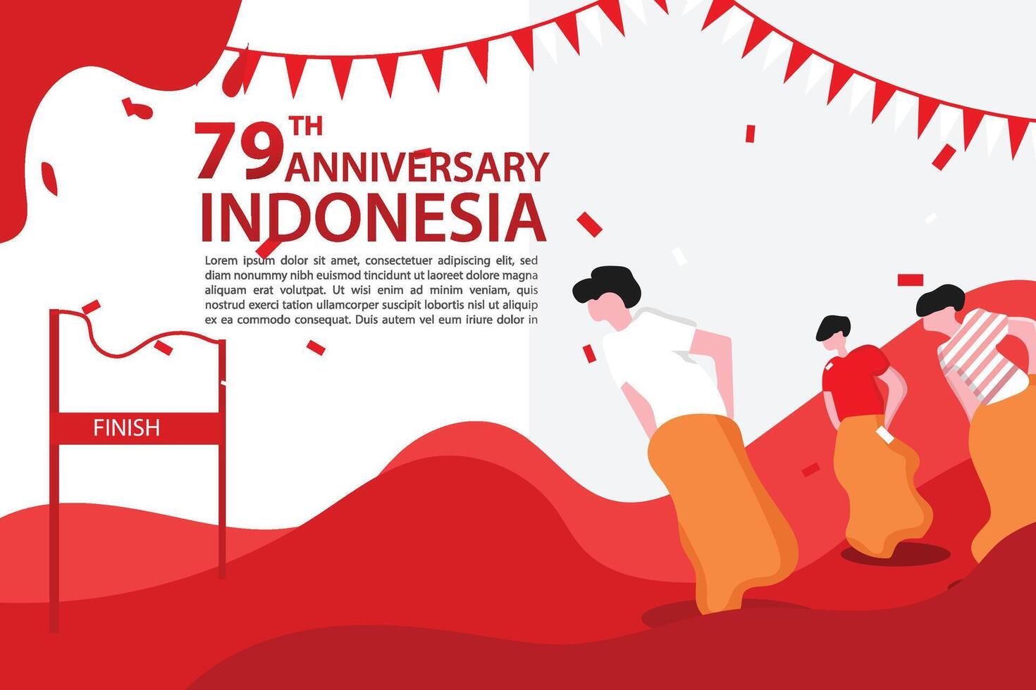 Banner template design Indonesia independence day celebration with flag red and white background. art vector