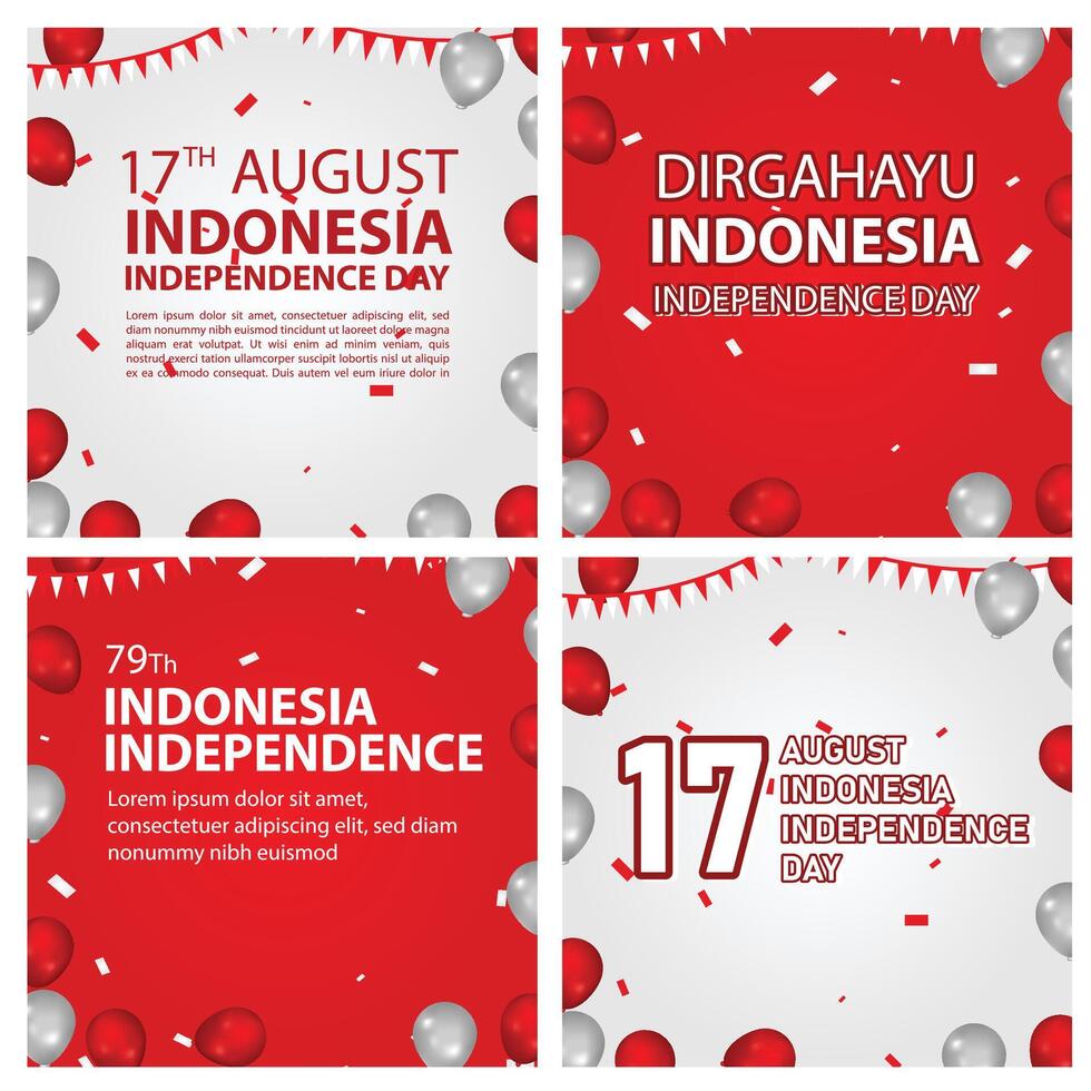 Social media post template design Indonesia independence day celebration with flag red and white background. art vector