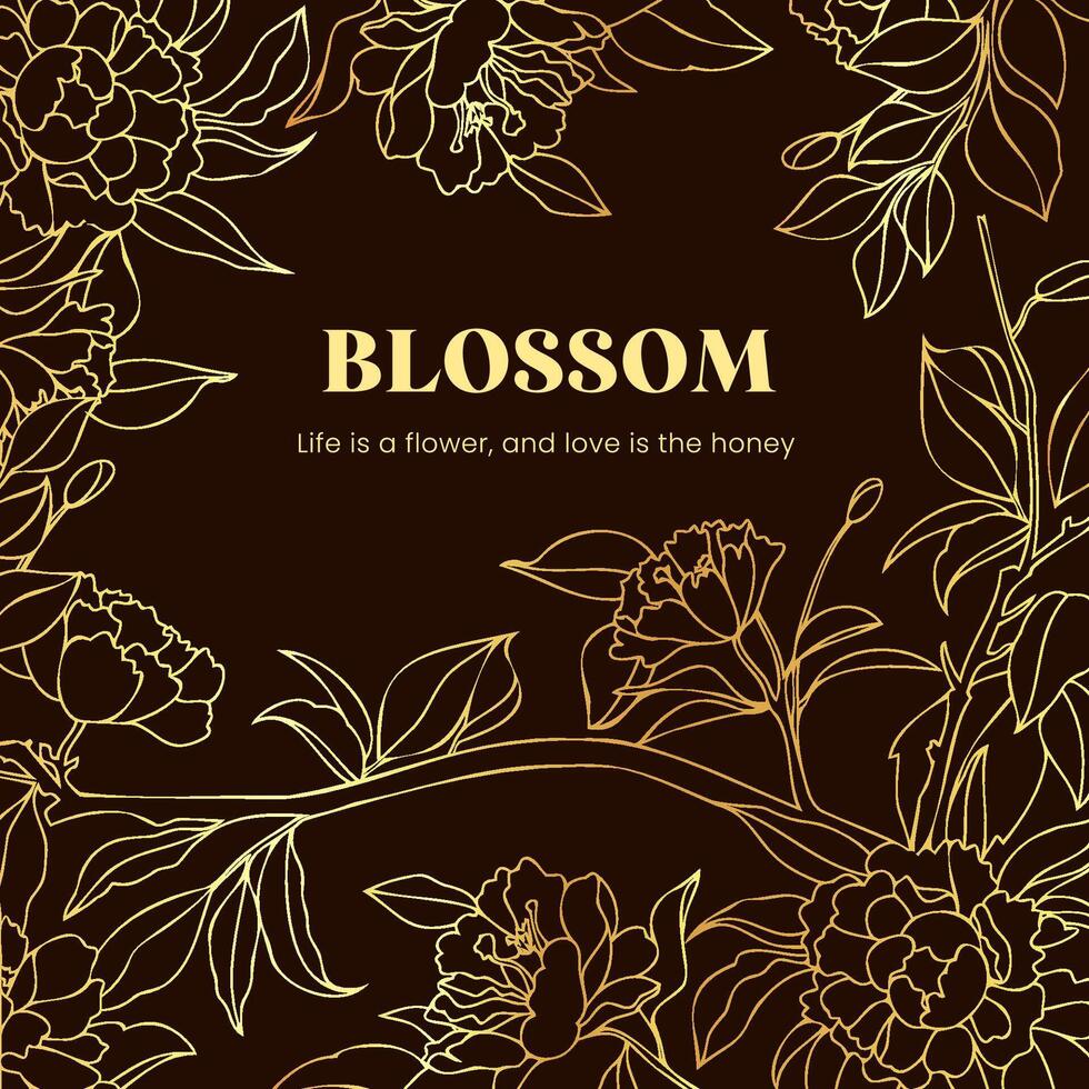 Linear floral plant background social media template design vector