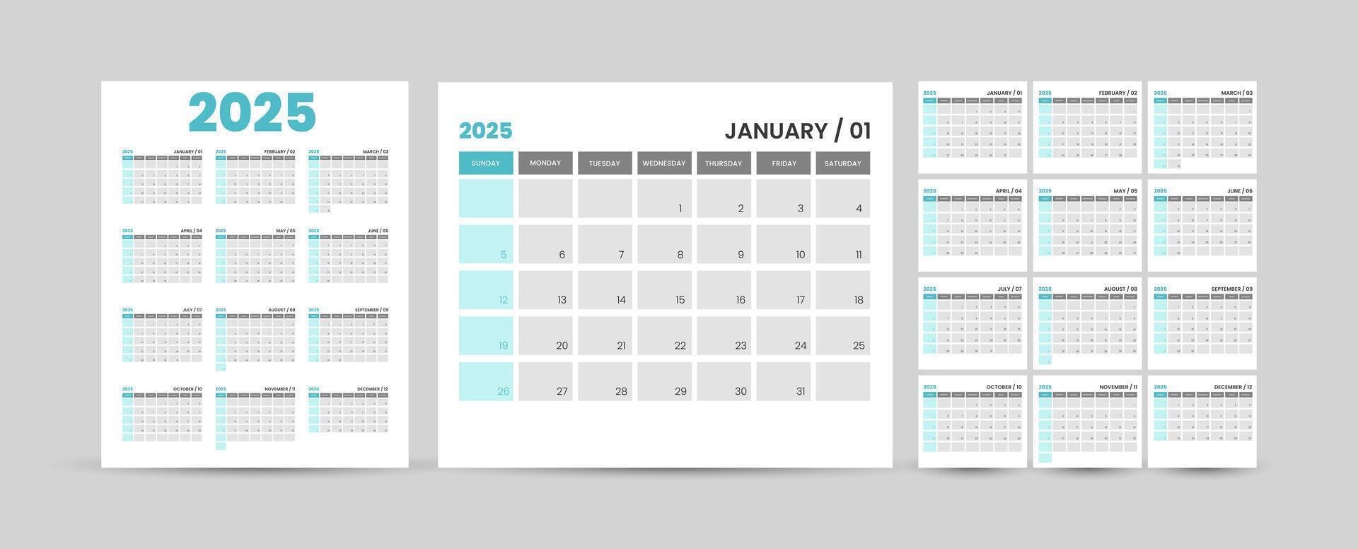 2025 Calendar. 12 Pages for 2025 Monthly Calendar Template and one page