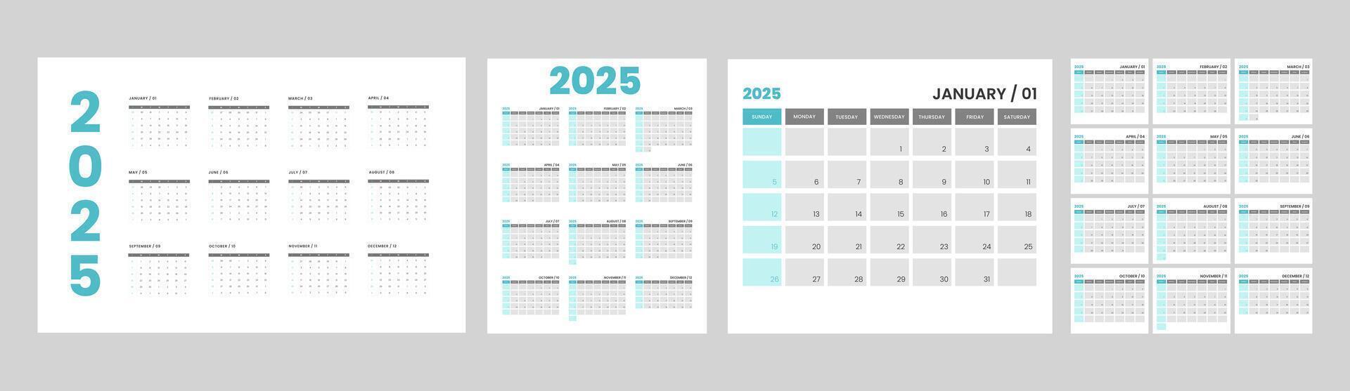 Set Of 2025 Calendar Template Designs Week Starts On Sunday Office set-of-2025-calendar-template-designs-week-starts-on-sunday-office