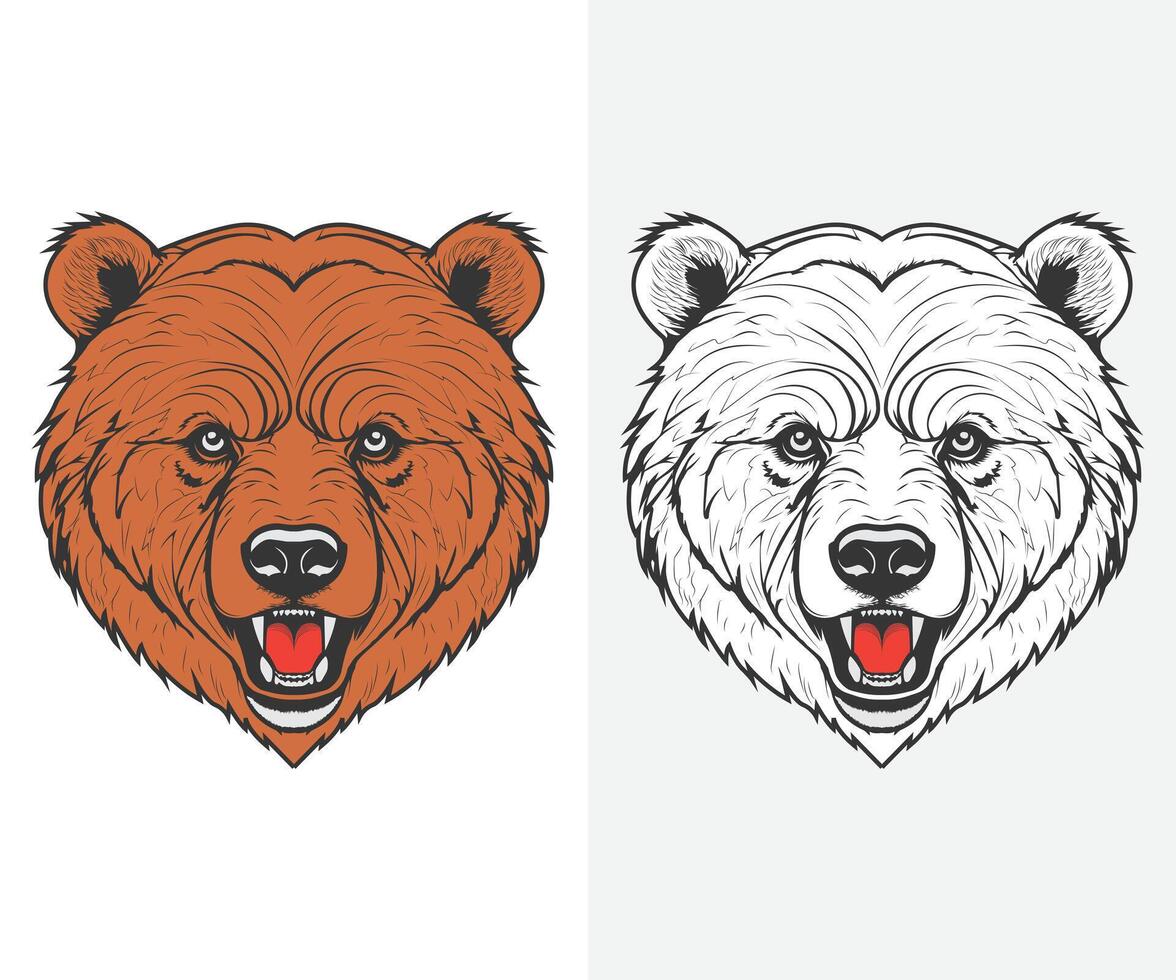 two bear heads, one brown and one white vector