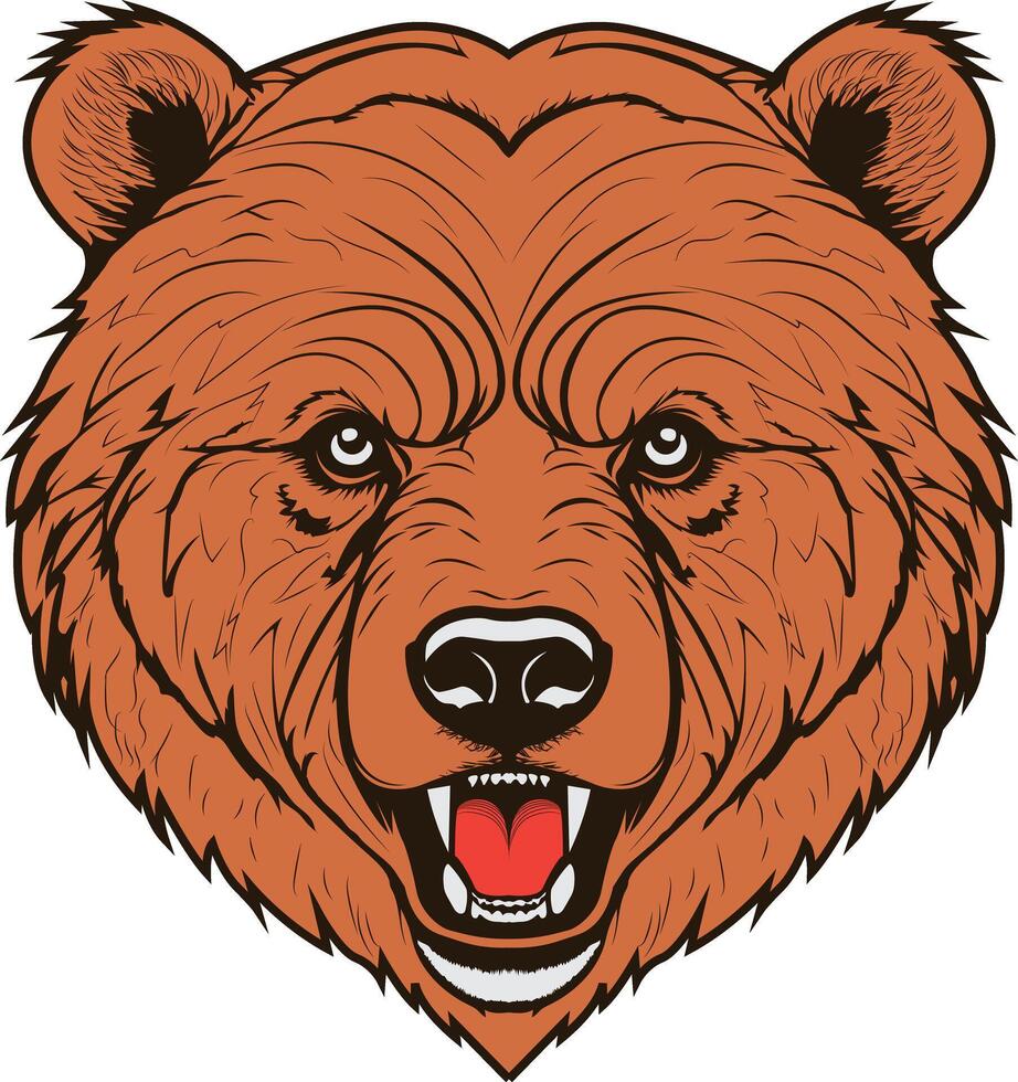 a brown bear head with its mouth open vector