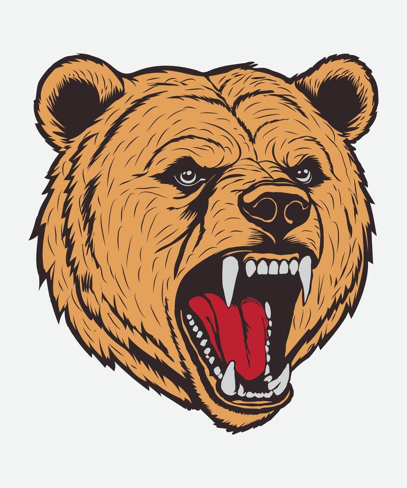 a bear head with its mouth open and its teeth showing vector