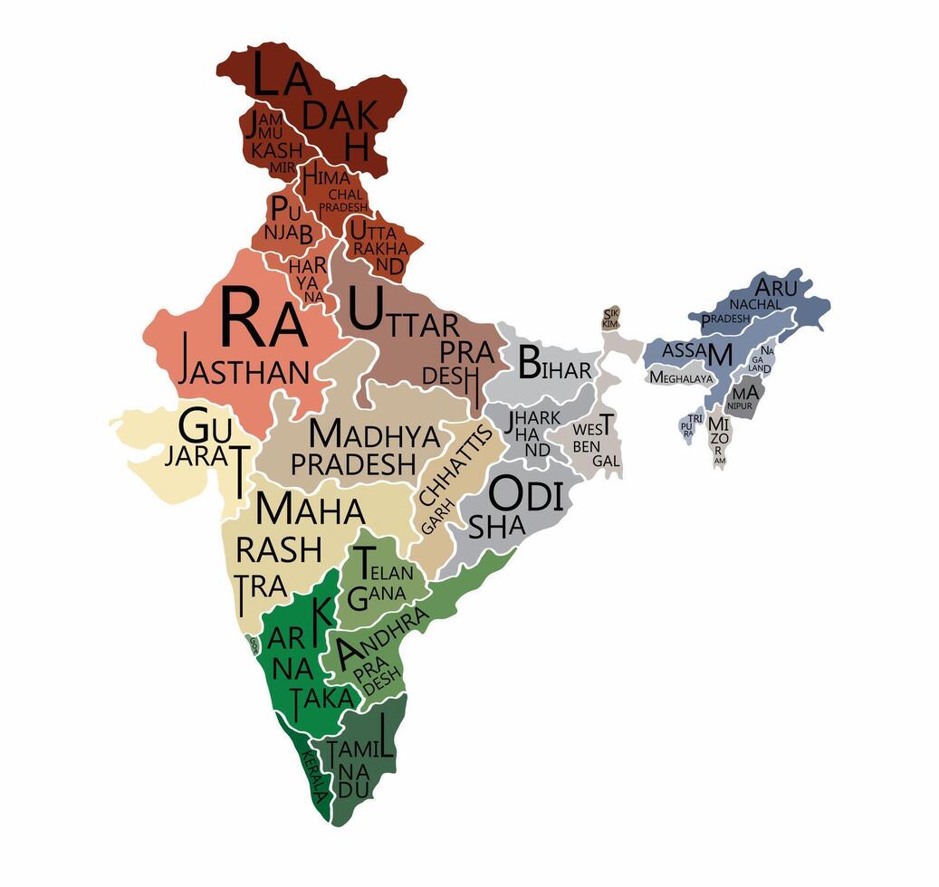 India map with province's name doodle freehand drawing. vector