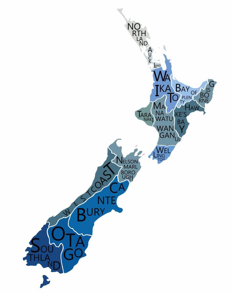 New Zealand map with province's name doodle freehand drawing. vector