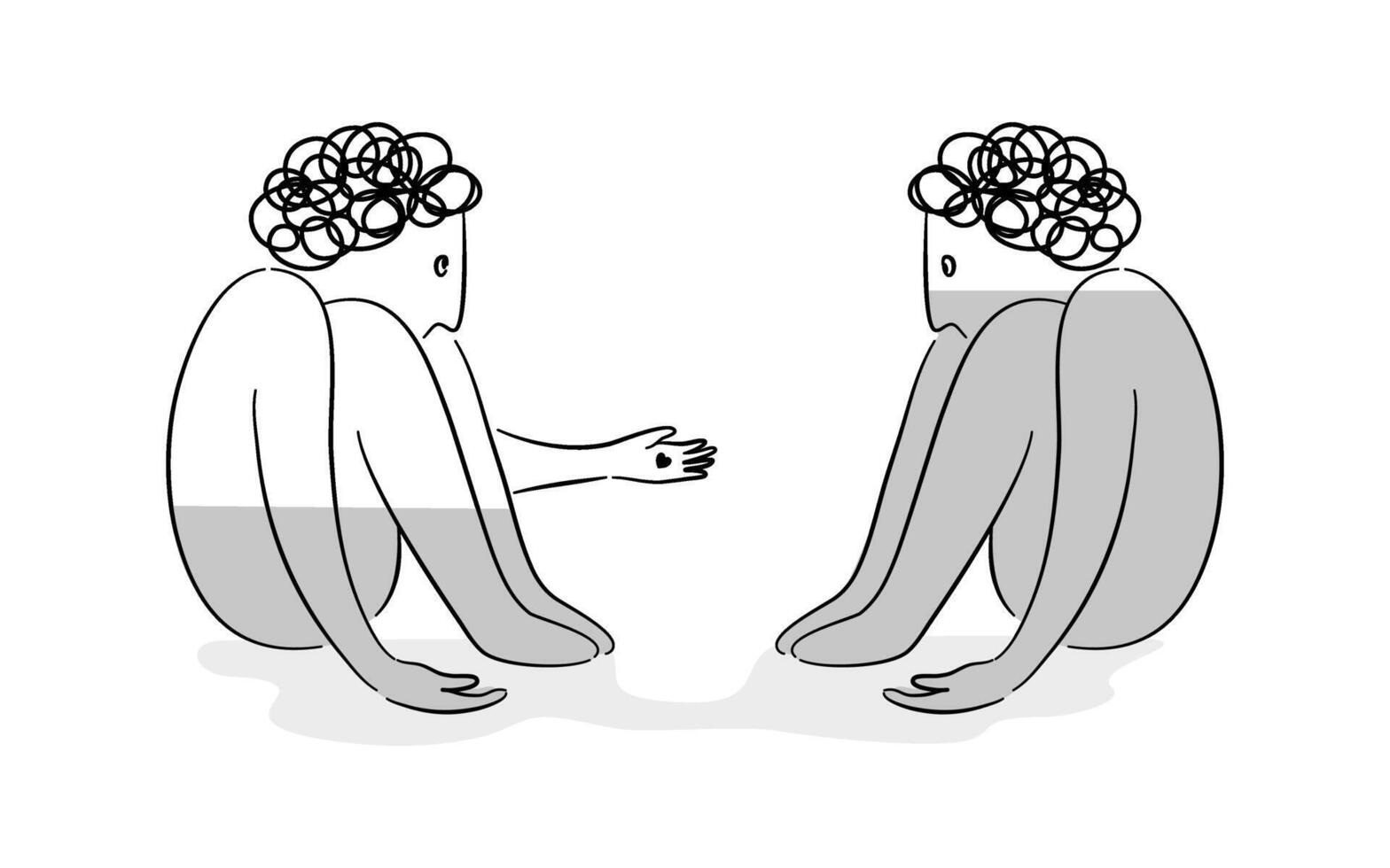Two person with depression sharing love and support together in mental health concept. vector