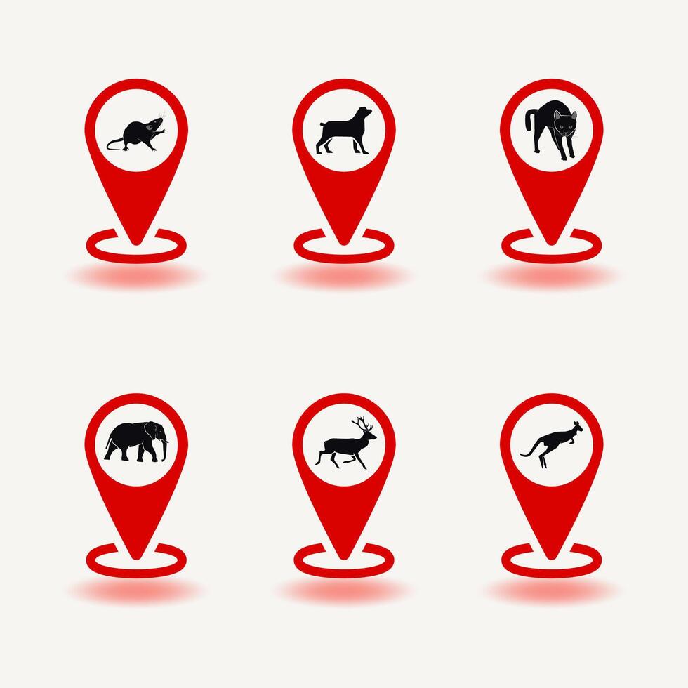 Animals in location pins graphic design illustration vector