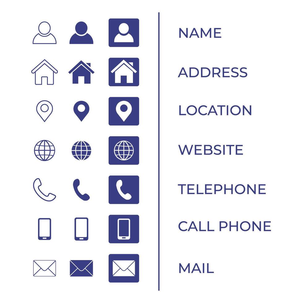 Business card icon set, contact information icon, illustration. vector