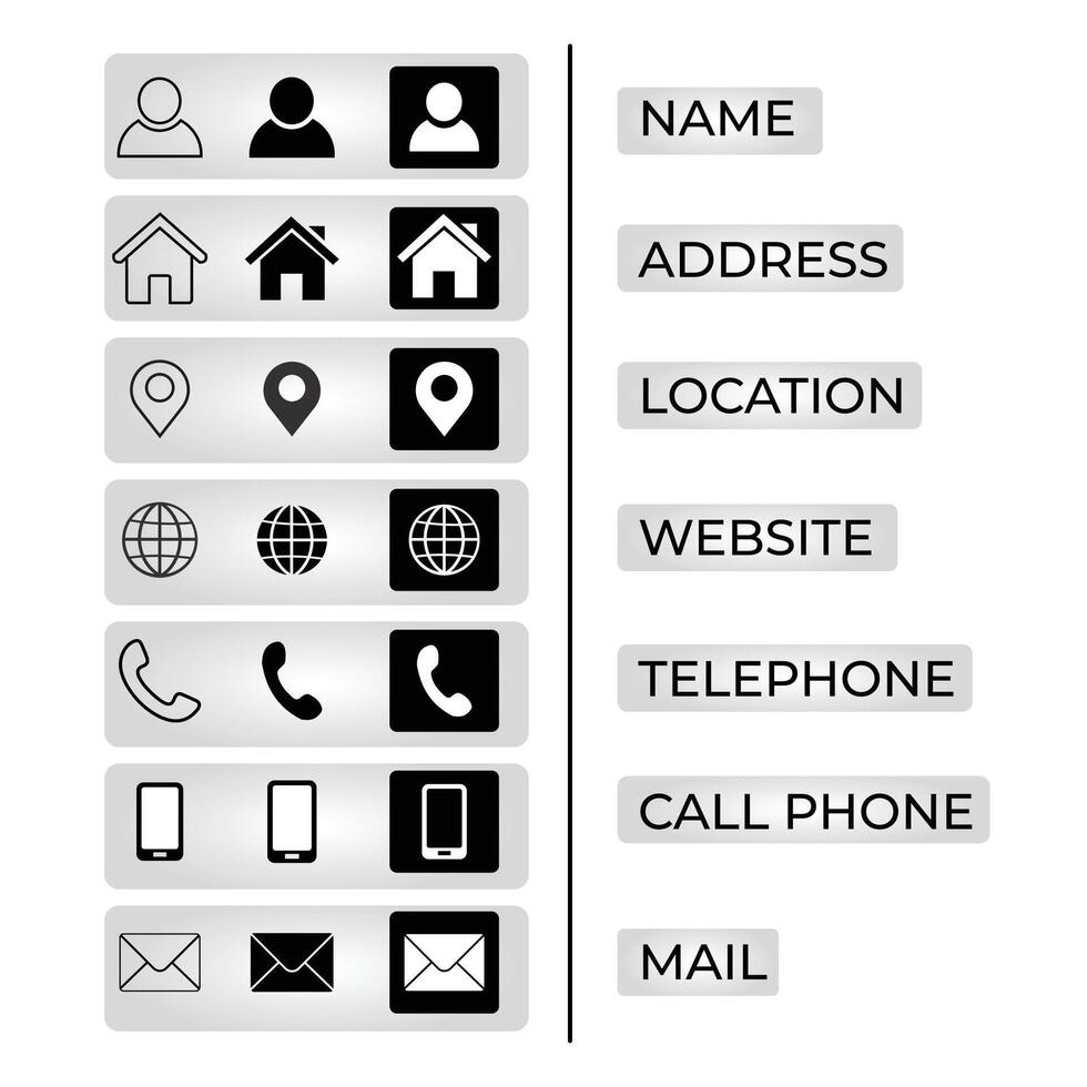 Business card icon set, contact information icon, illustration. vector