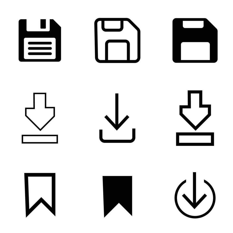 Floppy disk icon set. save file button icon set. diskette symbol in black filled and outline style. vector