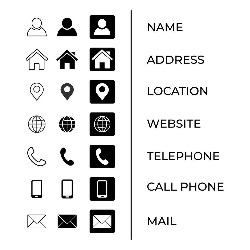 Business card icon set, contact information icon, illustration. vector