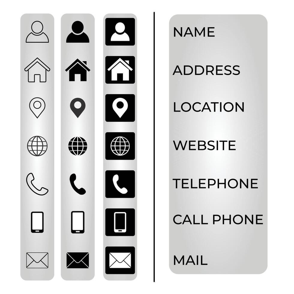 Business card icon set, contact information icon, illustration. vector