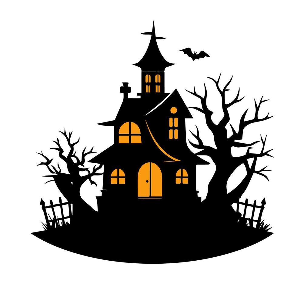 Halloween background with haunted house and bats. vector