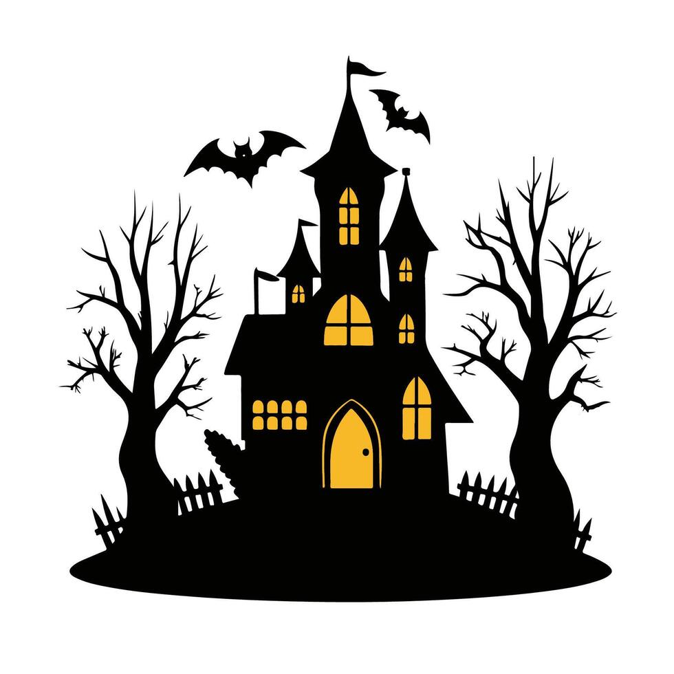 Halloween background with haunted house and bats. vector