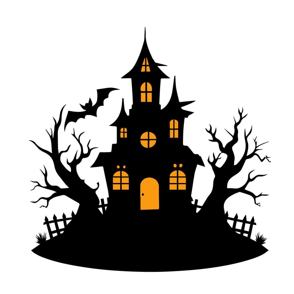 Halloween background with haunted house and bats. vector